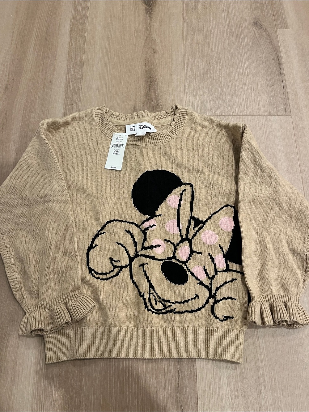baby Gap x Disney Beige Minnie Mouse Crewneck Sweater with Pink Bow
